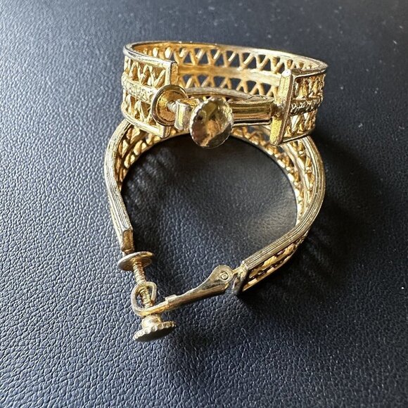 Vintage Earrings Filigree Hoop Women's Gold Tone Fashion Jewelry Huggie Srewback - Picture 6 of 9